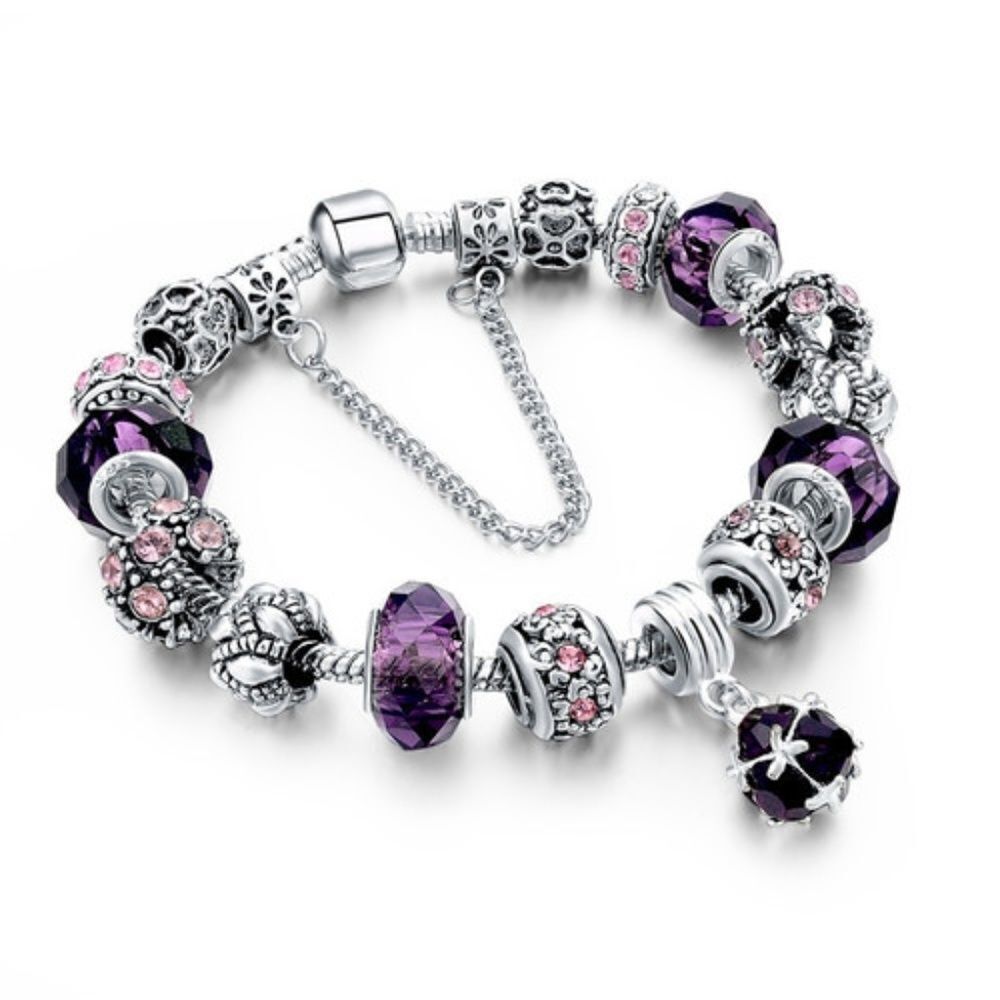 European Charm Purple Crystal Bangle Brace…
